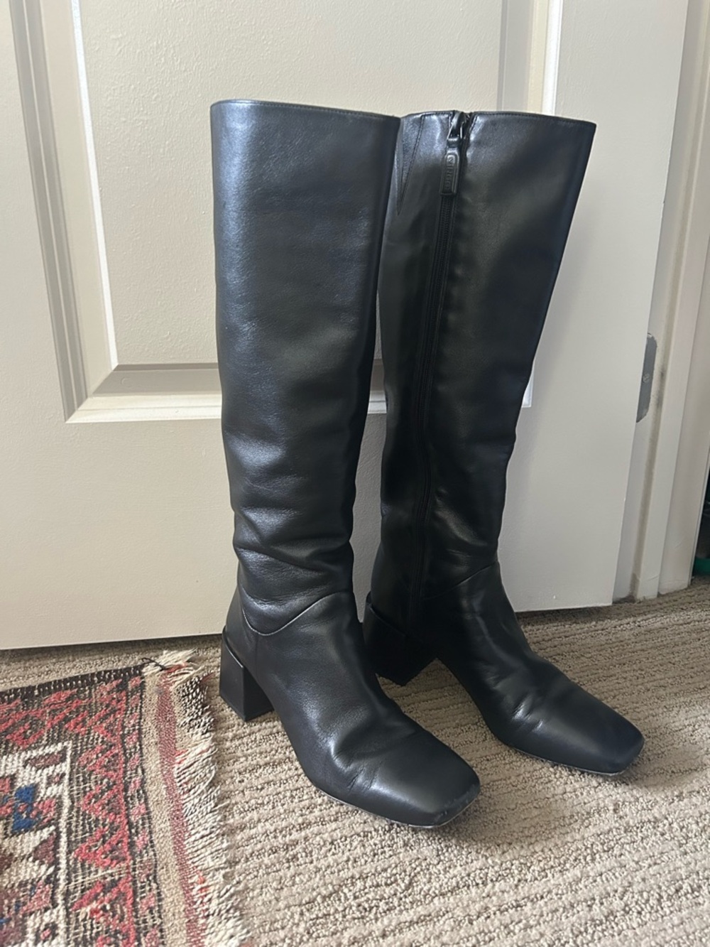 Vince Black Knee-High Block Heel Boots, US 7